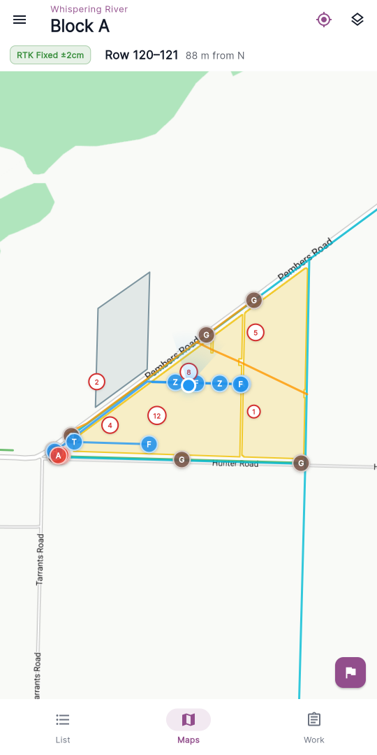 Maps tab zoomed out — the red-outlined white cluster circles with counts.