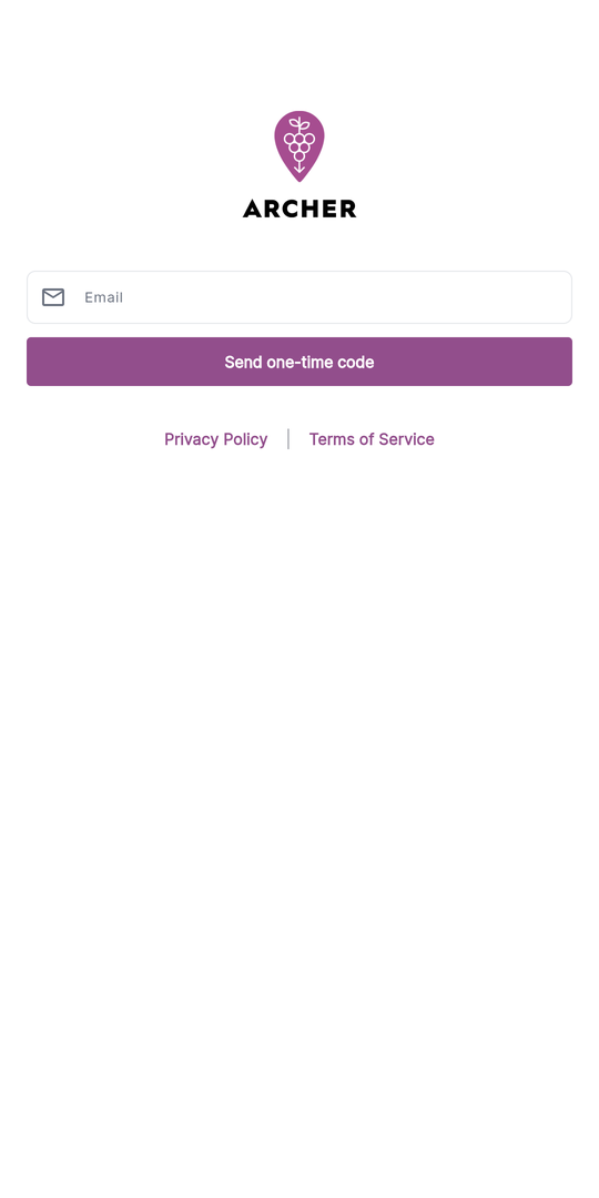 Mobile sign-in screen showing the Email field and the Send one-time code button.